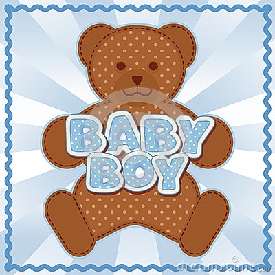 Polka Dot Teddy Bear Baby Boy Block Letters Pastel Blue Background    