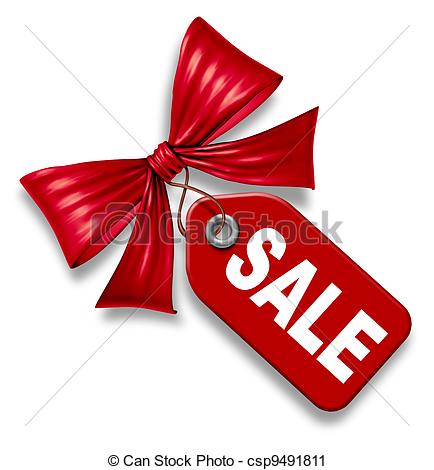 Sale Price Tag With Red Silk Ribbon Bow Tie On A White Background Asa