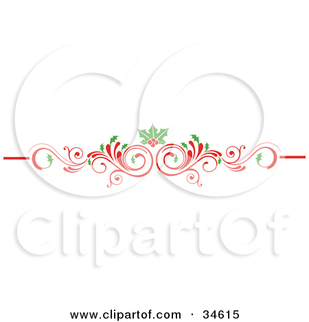 Scrolled Red Christmas Flourish With Holly Leaves And Berries