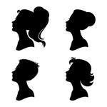 Set Of Woman Faces In Profile Full Length Profile Front