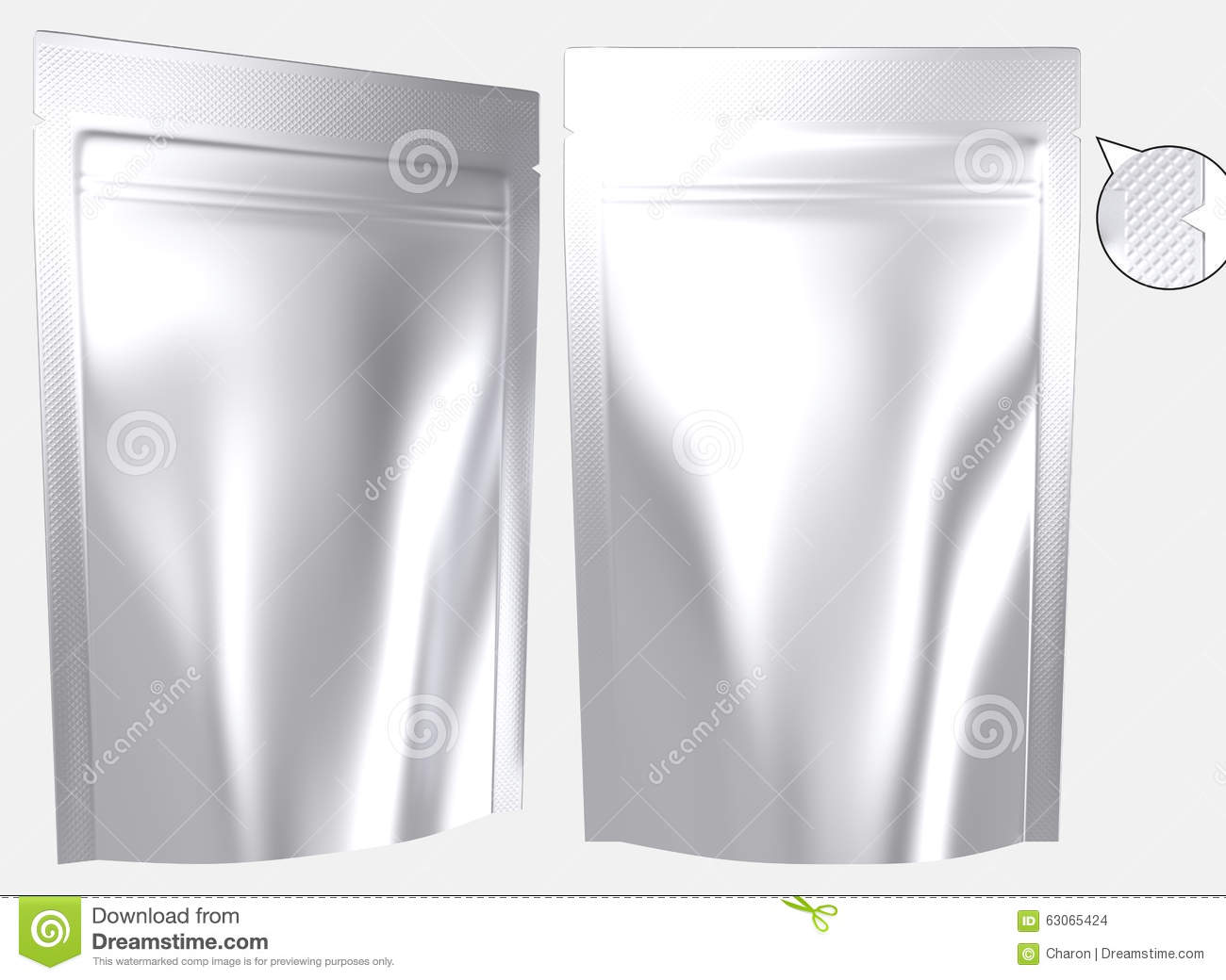 Silver Foil Doypack With Zipper And Tear Notch  Isolated Plastic Bag