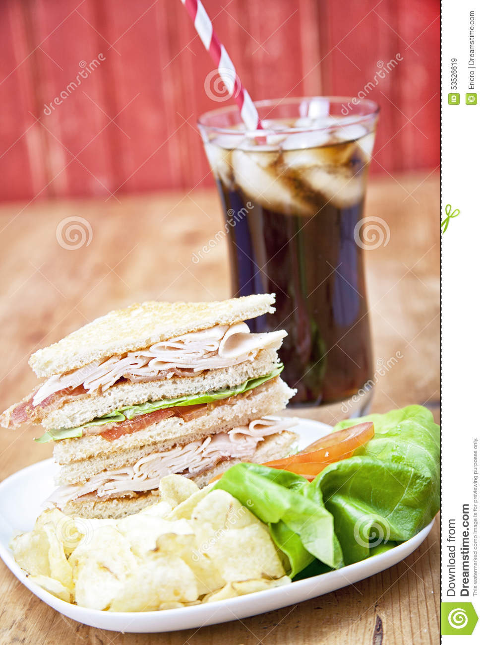 Turkey Club Sandwich With Chips And Soda