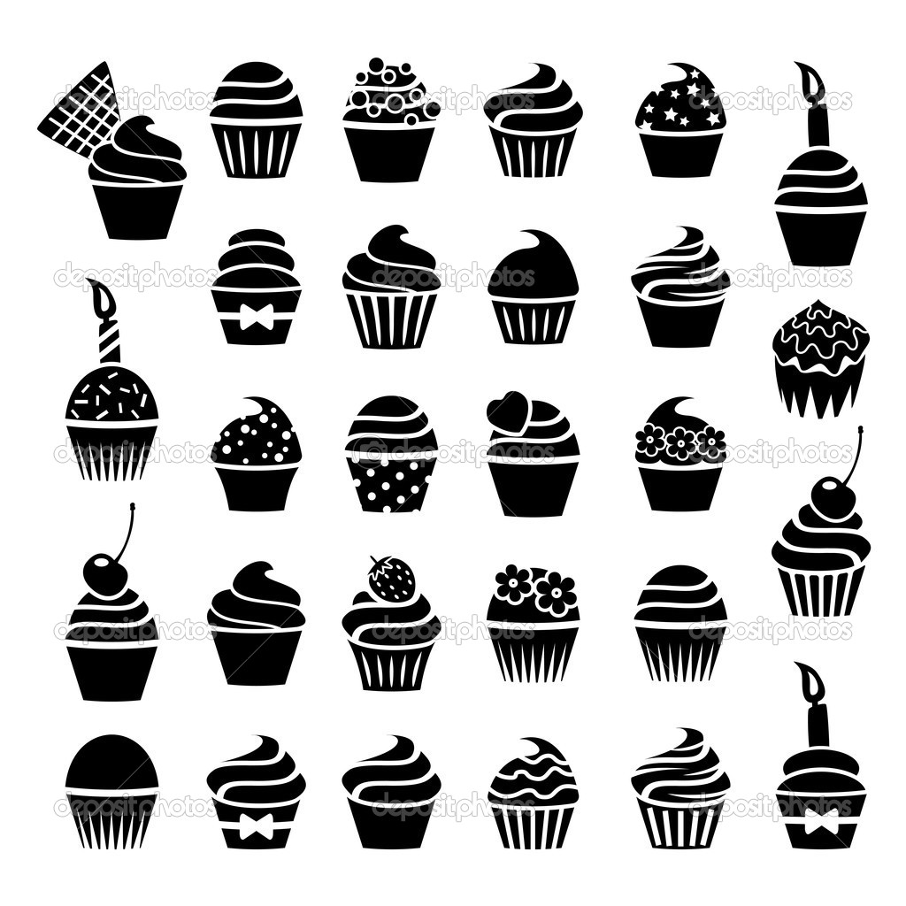 Vector Black And White Cupcakes Icons   Stock Vector   Dmstudio