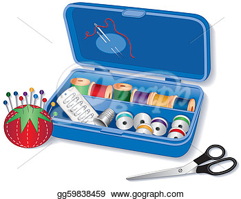 Vector Illustration   Open Sewing Box Filled With Needles Threads