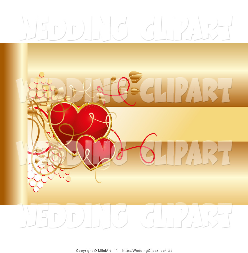 Wedding Golden Background With Red Hearts And Text Space Wedding