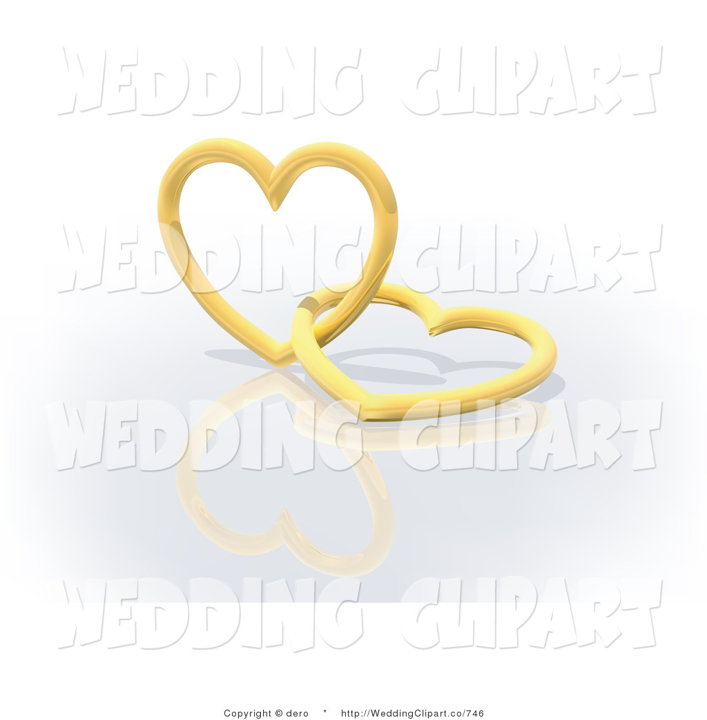 Wedding Two Golden Hearts 3d Golden Shiny Wedding Heart And Reflection    