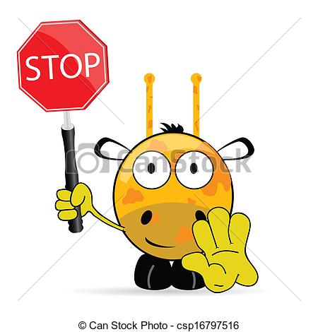 And Cute Giraffe With Sign Stop Vector Csp16797516   Search Clipart