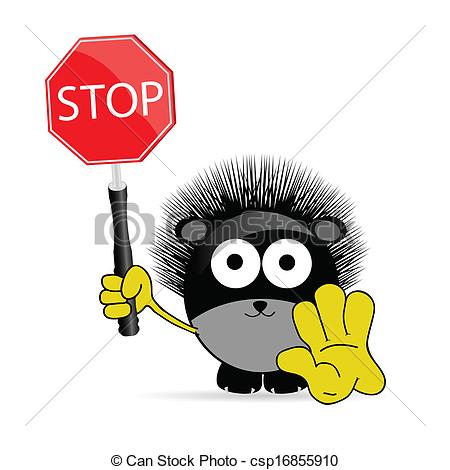 And Cute Hedgehog With Sign Stop Vector Csp16855910   Search Clipart