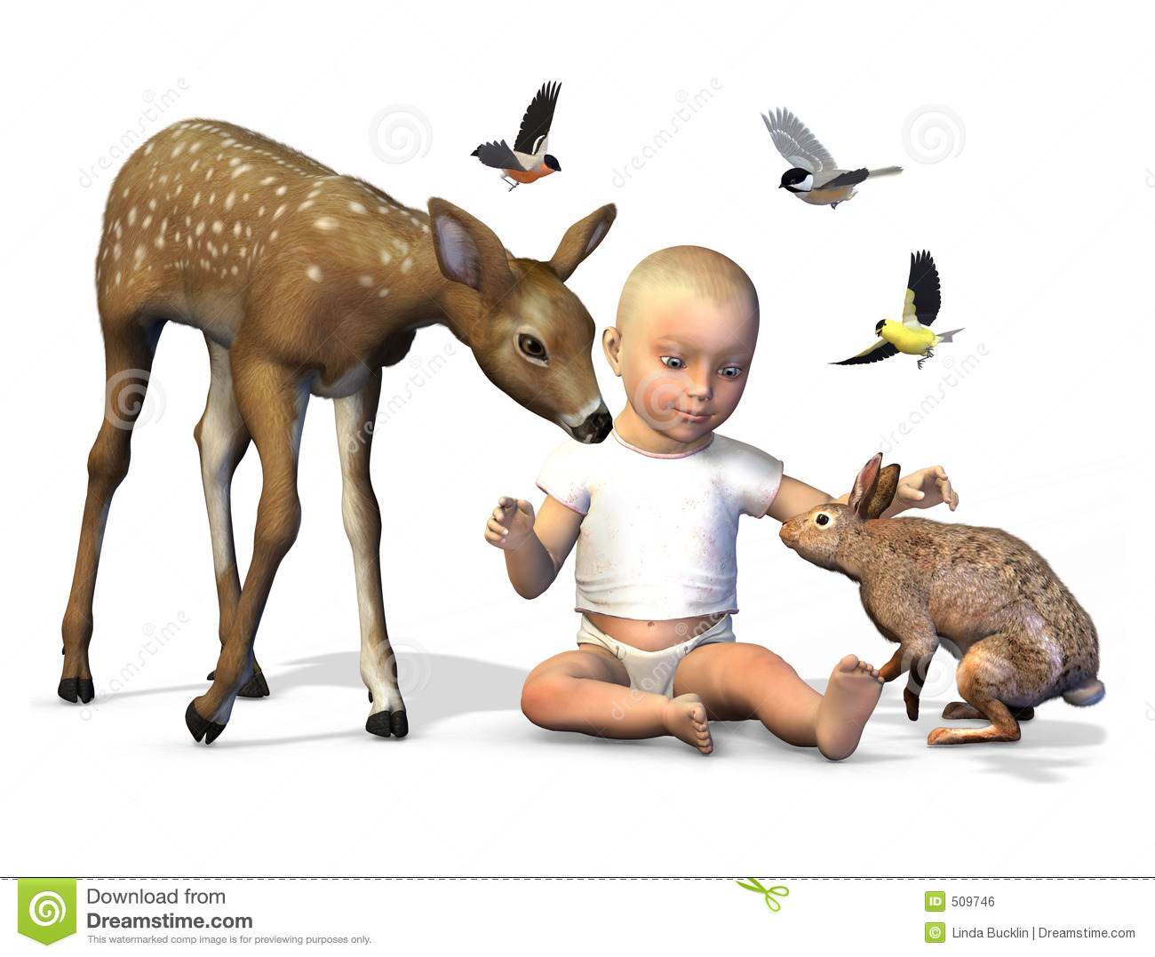 Baby With Forest Animals   With Clipping Path Royalty Free Stock Image