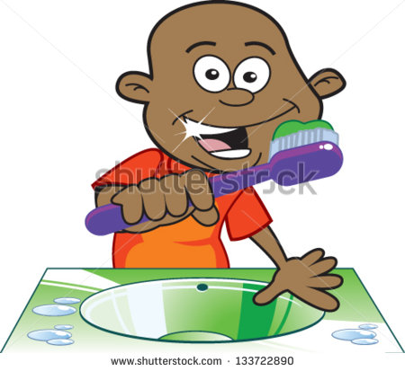 Cartoon Afro American Boy Brushing His Teeth Stock Vector Illustration