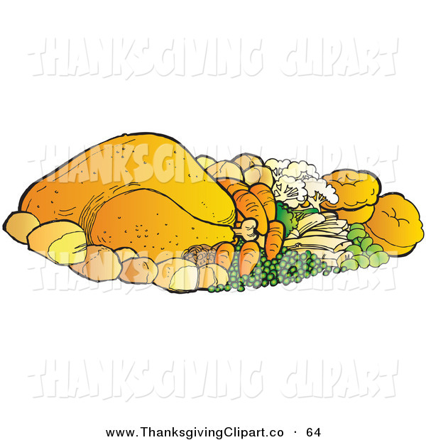 Clip Art Of A Chicken Or Turkey Dinner With Veggies And Rolls On White
