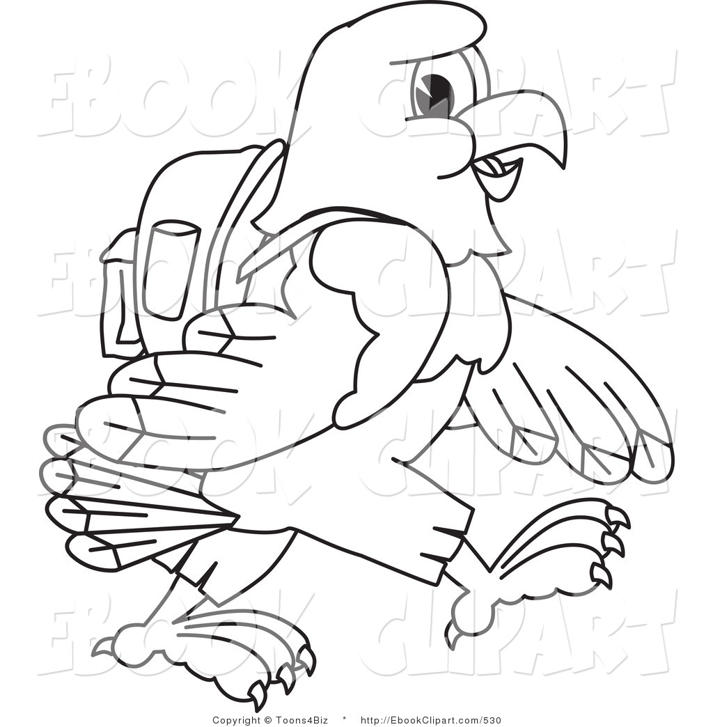Clip Art Of A Coloring Page Of A Happy Bald Eagle Hawk Or Falcon    