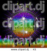 Clipart Of A Rainbow Disco Ball Globe With Headphones With Music Notes