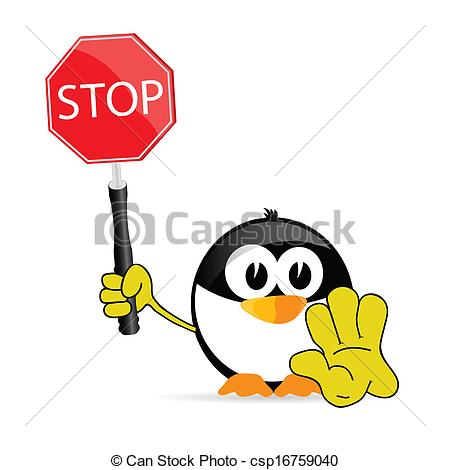 Eps Vector Of Sweet And Cute Penguin With Sign Stop Vector Csp16759040