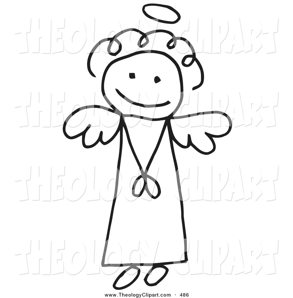 Flying Black And White Stick Figure Angel Girl With A Halo Cute Black