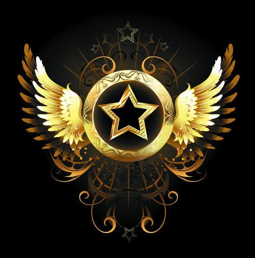 Free Eps Golden Stars With Wing Label Vector Download