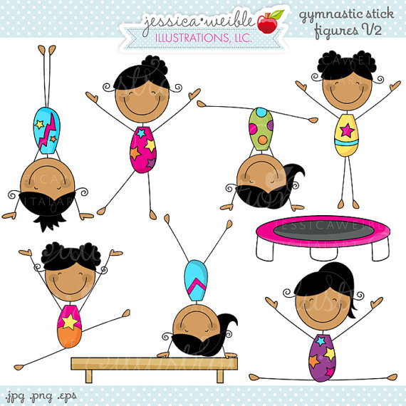 Gymnastics Stick Figures V2 Cute Digital Clipart   Commercial Use Ok