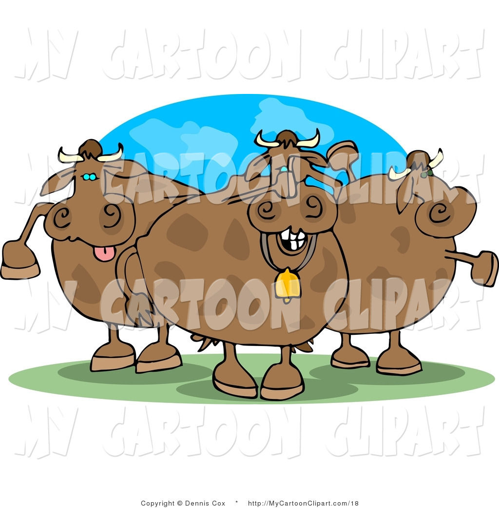 Larger Preview  Clip Art Of Three Goofy Brown Cows On Pasture By Djart