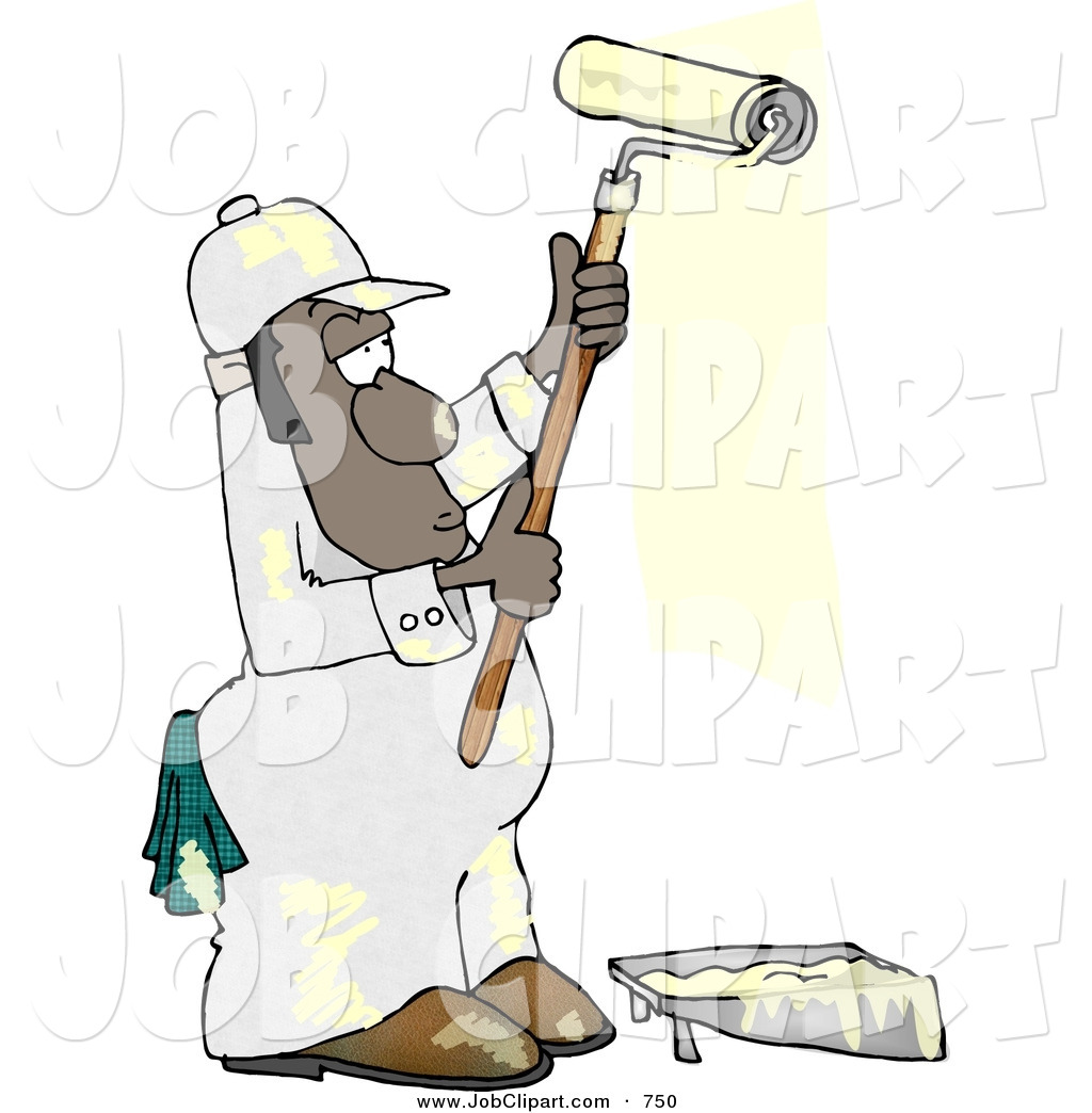Larger Preview  Job Clip Art Of A Black Man Using A Roller Brush While    