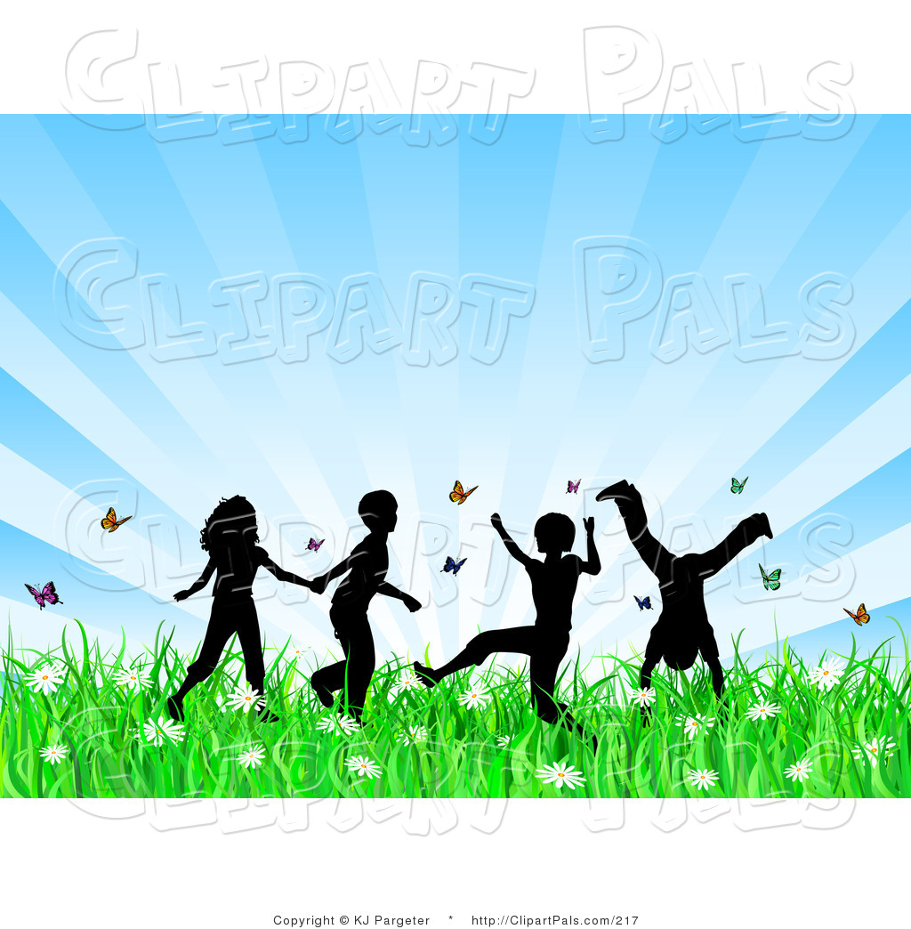 Pal Clipart Of Four Playing Silhouetted Children Running Holding