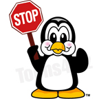 Penguin Holding Stop Sign Graphic Holding Stop Sign