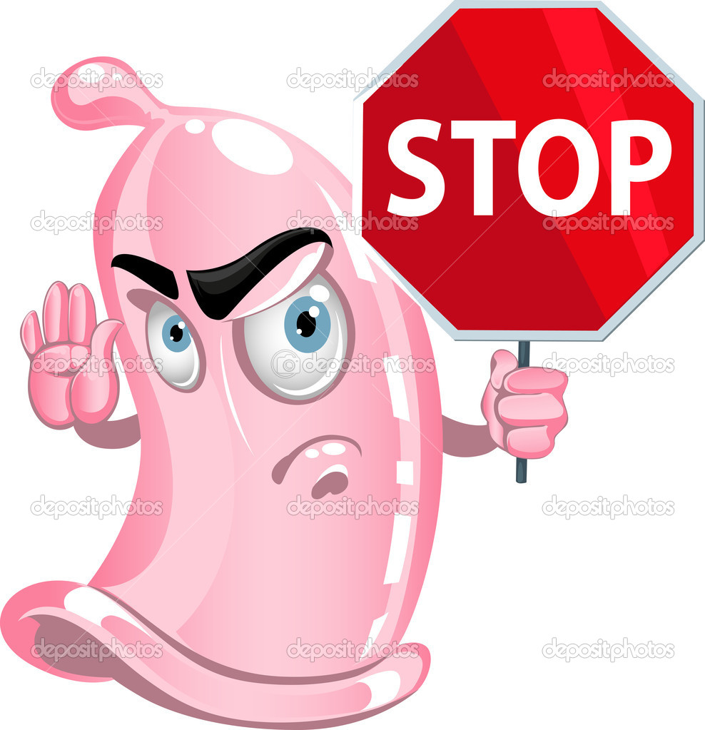 Pink Cute Fun Condom With Red Stop Sign   Stock Vector   Yadviga