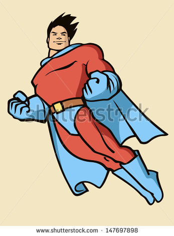 Superhero In His Uniform Flying Forward   Stock Vector