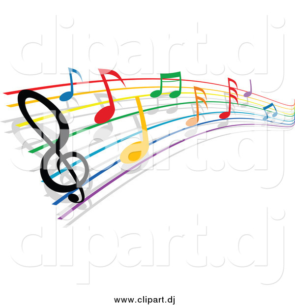 Vector Clipart Of A Rainbow Staff And Colorful Music Notes By