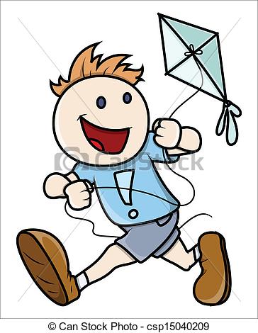 Vector Clipart Of Kid Flying Kite   Vector Art   Drawing Art Of Cute