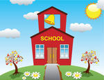 Vector Illustration Of Country School House And Apple Trees Country
