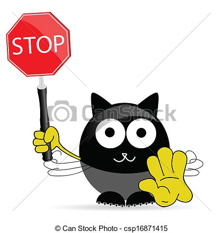 Vector   Sweet And Cute Cat With Sign Stop Vector   Stock Illustration