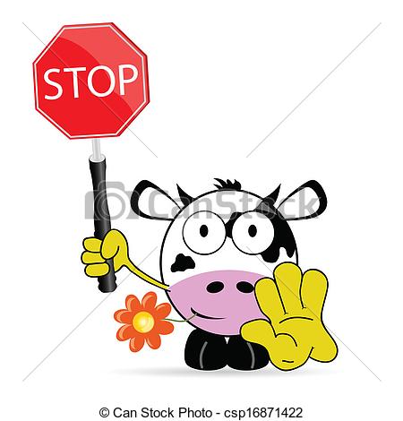 Vector   Sweet And Cute Cow With Sign Stop Vector   Stock Illustration