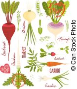 Vegetables With Greens Signs And Symbols Design Collection Clipart