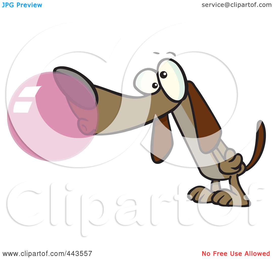 Art Illustration Of A Cartoon Dog Chewing Bubble Gum By Ron Leishman