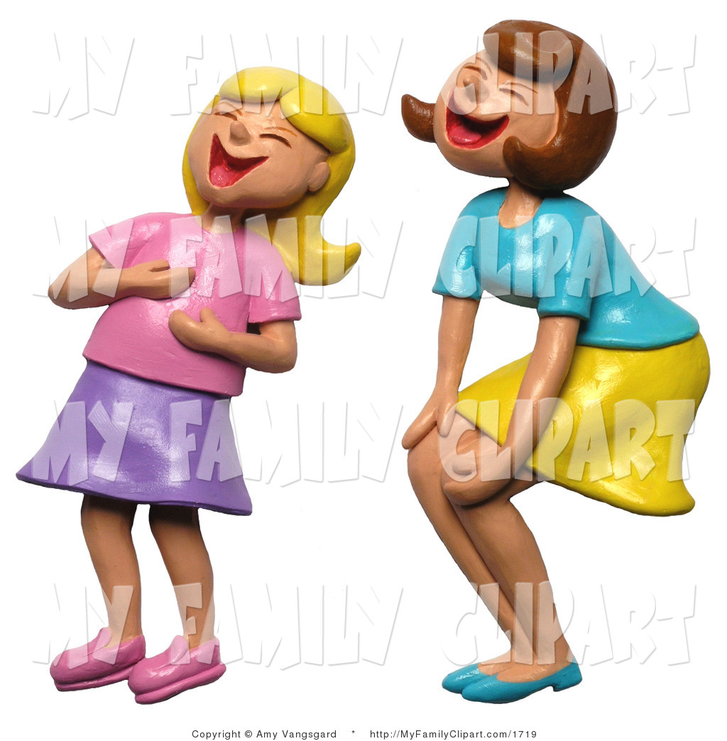 Clip Art Of A Mother And Daughter Doubled Over Laughing Together At