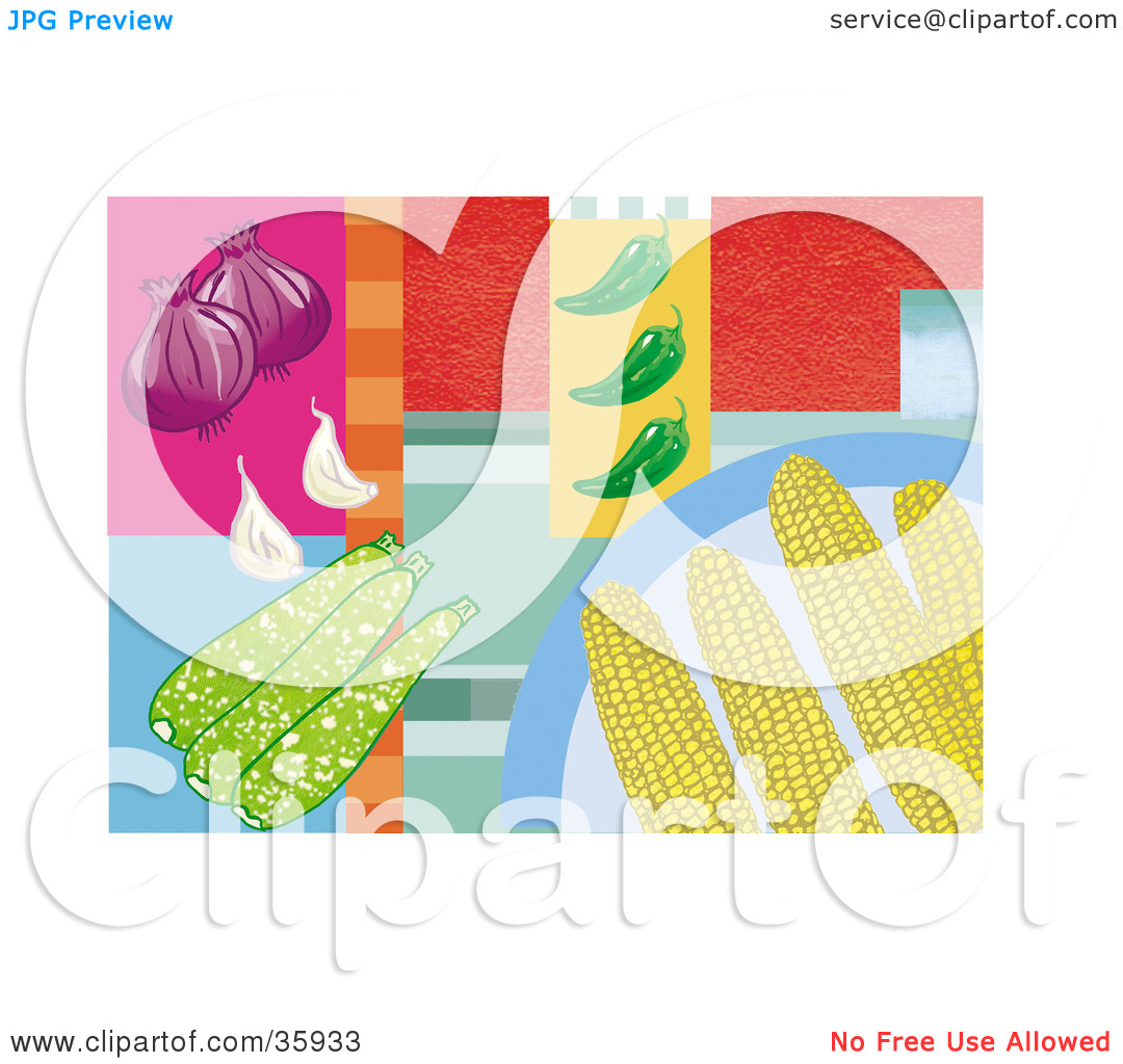 Clipart Illustration Of Corn Cobs On A Plate Over A Colorful