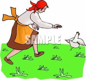 Clipart Image Of A Woman Chasing A Chicken