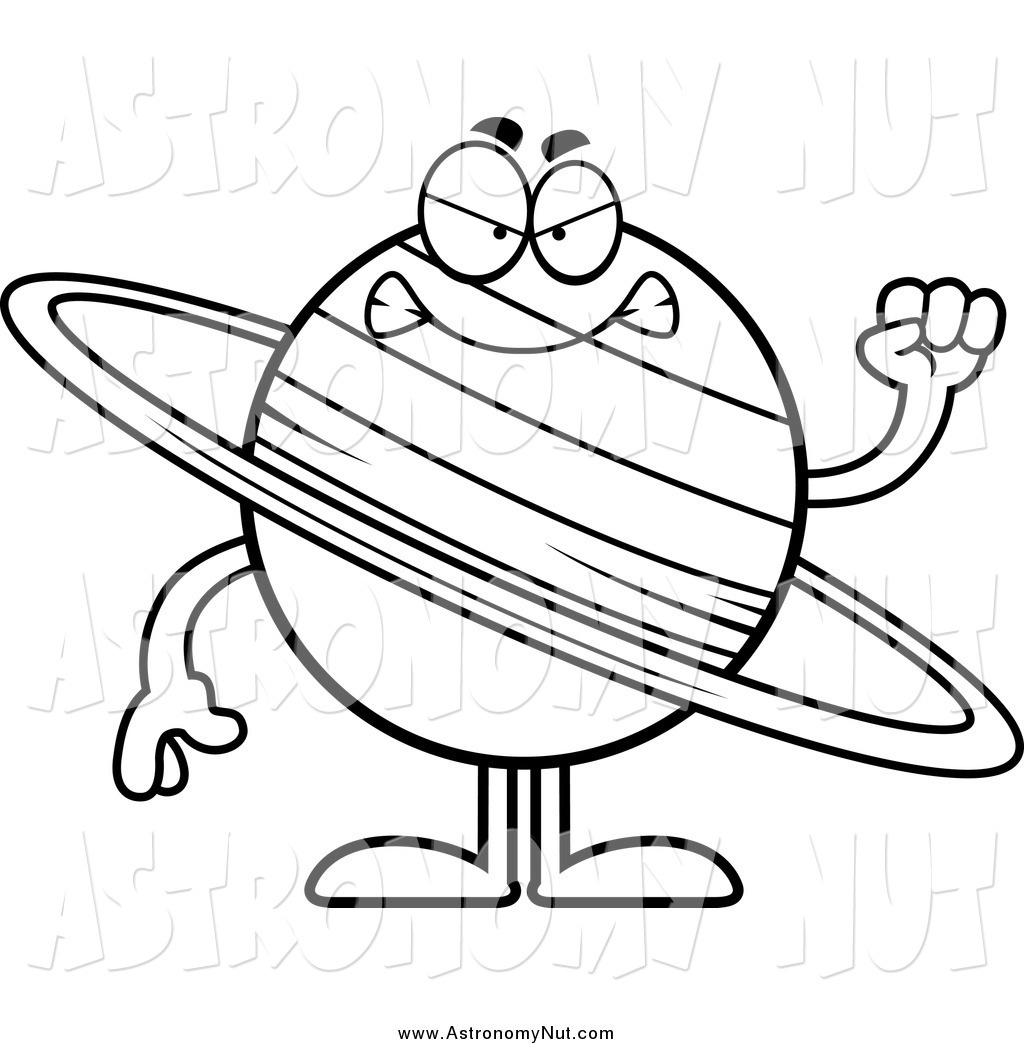 Clipart Of A Black And White Angry Planet Saturn