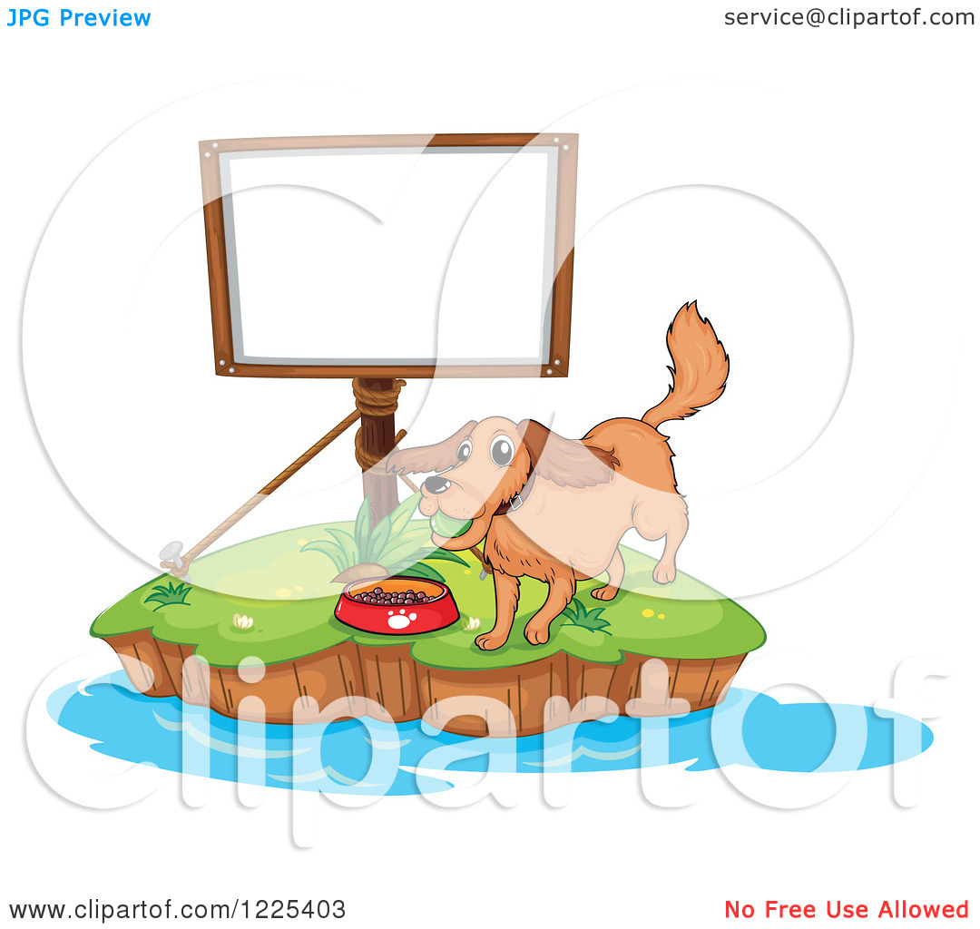 Clipart Of A Dog Chewing A Ball Ove Ra Dish Next To A Sign On An    