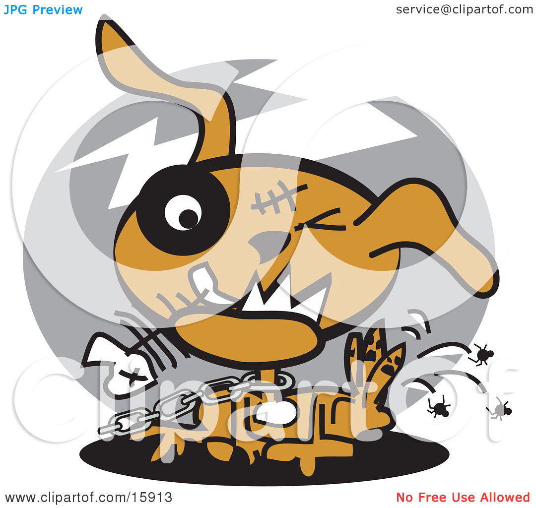 Dog Chewing On A Fishbone And Itching Fleas Off Of His Back Clipart    
