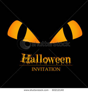 Glowing Orange Eyes Over A Halloween Party Invitation   Clipart
