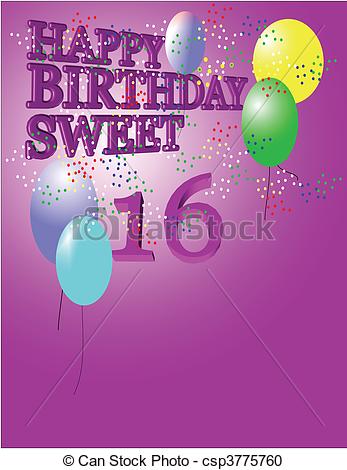 Happy Birthday Sweet 16 Clip Art Vector   Sweet 16 Greeting