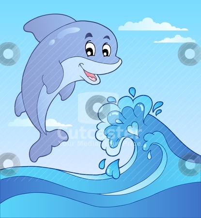 Jumping Dolphin With Cartoon Wave 1 Stock Vector Clipart Jumping