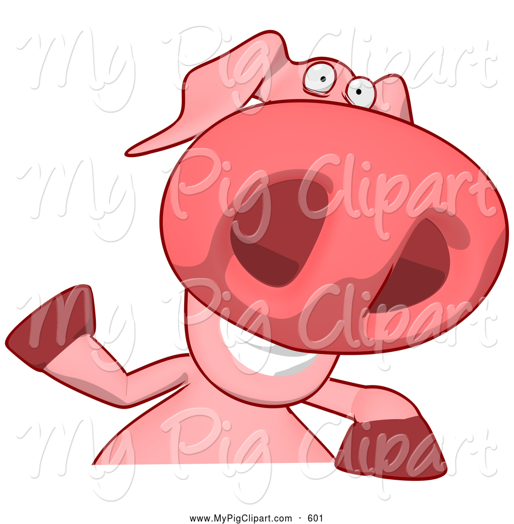 Larger Preview  Swine Clipart Of A Cartoon Pig Waving Over A Sign By