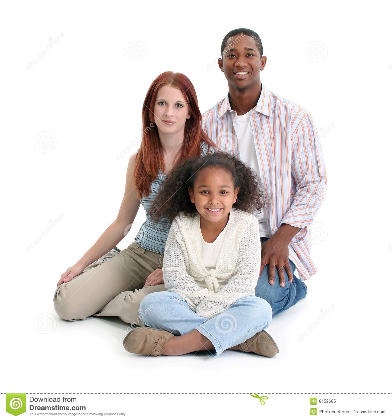 Mom Dad Daughter  Happy Interracial Black And White Family Over