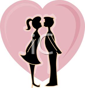 Of A Couple Kissing In Front Of A Heart   Royalty Free Clipart Picture