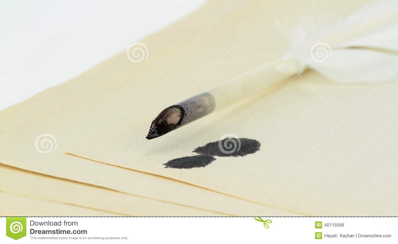 Quill Pen With Ink Blots On Papers Stock Photo   Image  40115566
