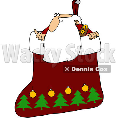 Rf  Clipart Illustration Of Santa Looking Out Of A Christmas Stocking