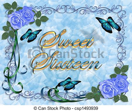 Stock Illustration Of Sweet 16 Birthday Blue Roses Border   Image And