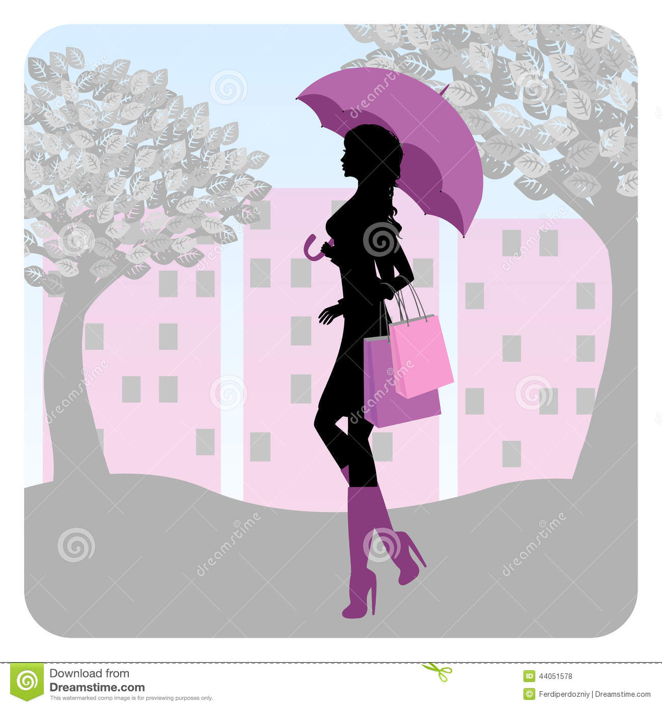 Stock Vector  Silhouette Of Fashionable Girl Walking Down The Street